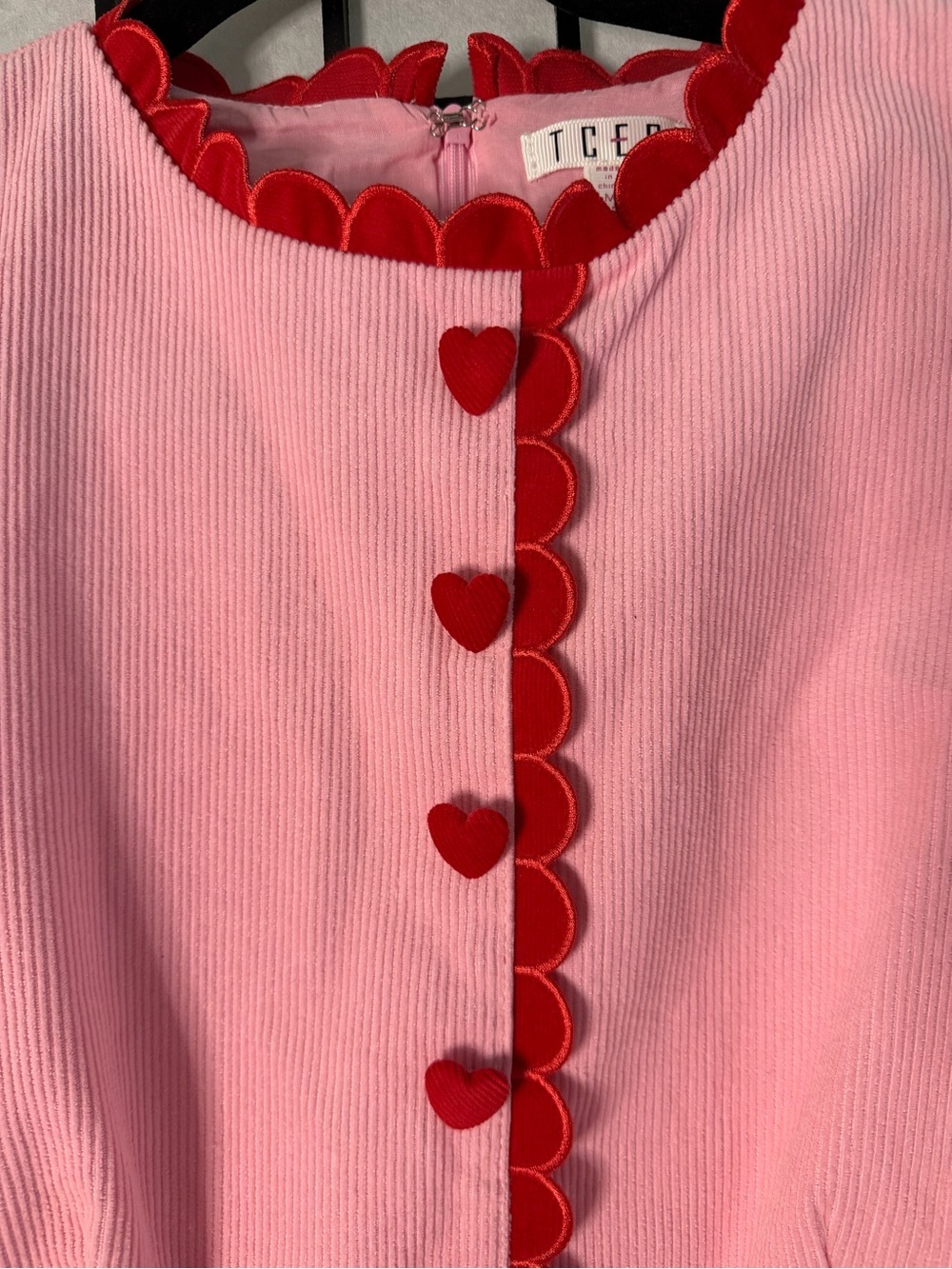 Love Bug Corduroy Dress by TCEC Puff Sleeve Mini with Red Trim Medium - Picture 4 of 10